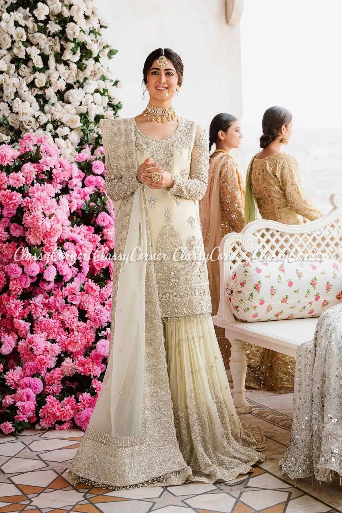 White Chiffon Embellished Pakistani Gharara