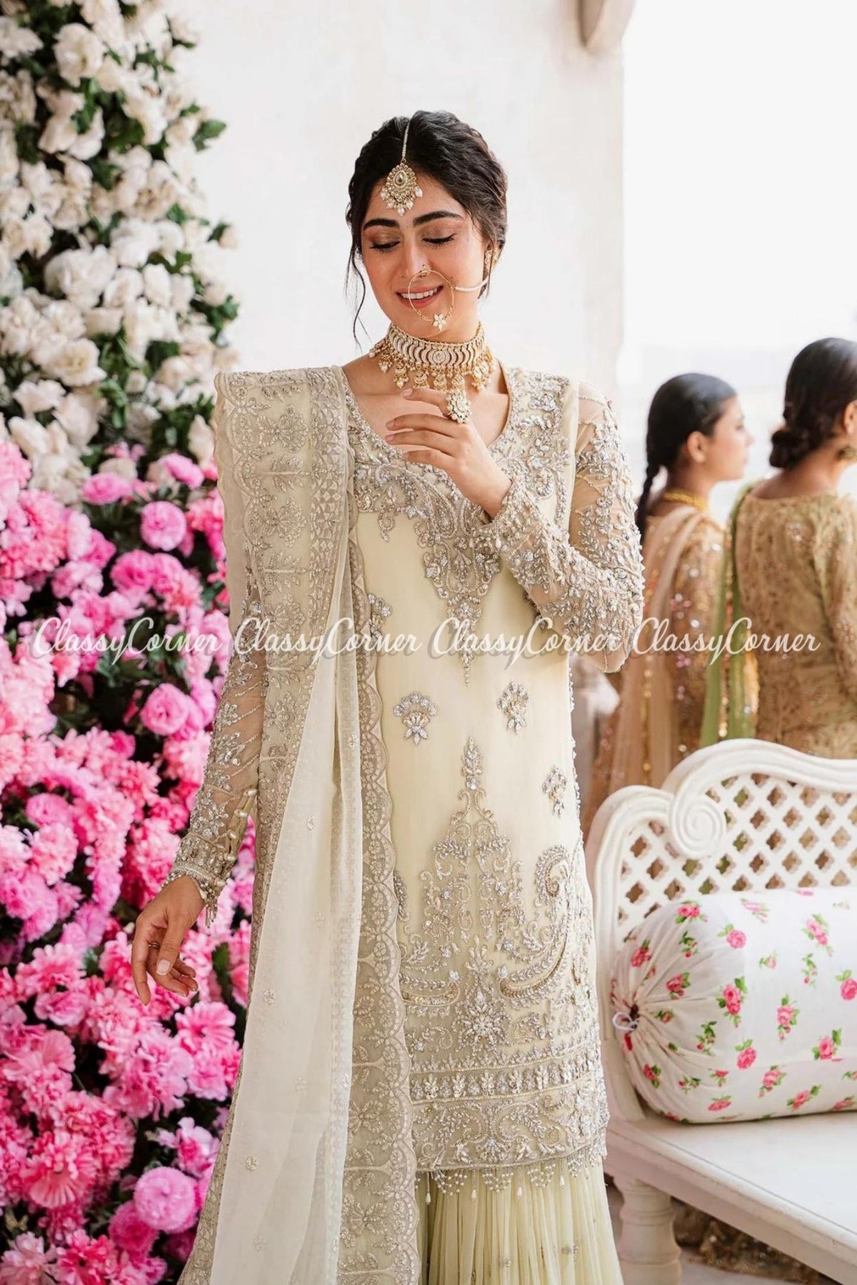 White Chiffon Embellished Pakistani Gharara