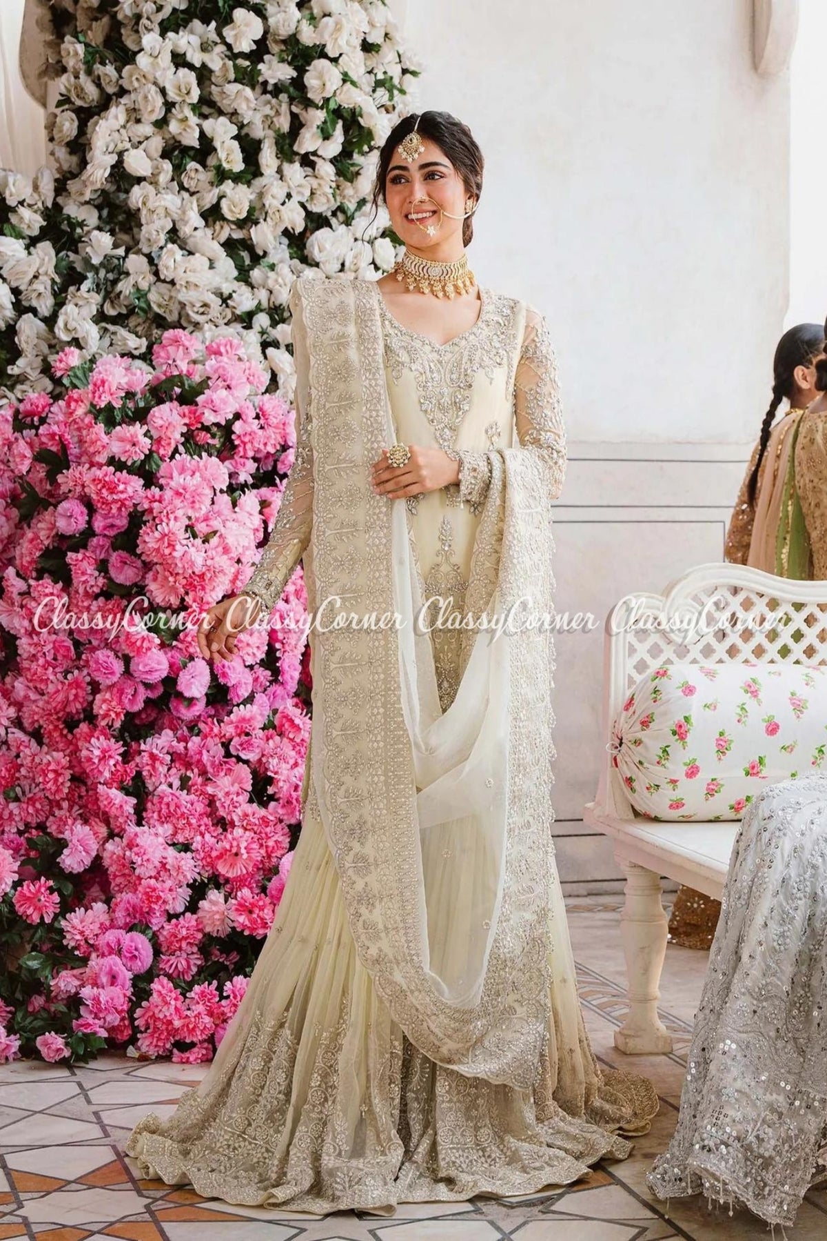 White Chiffon Embellished Pakistani Gharara