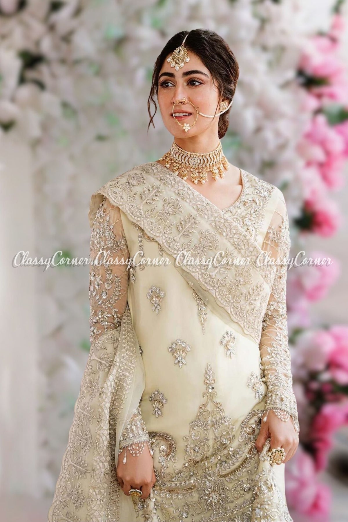 White Chiffon Embellished Pakistani Gharara