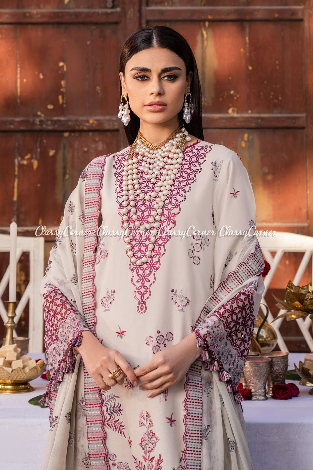 Beige Plum Lawn Embroidered Salwar Kameez