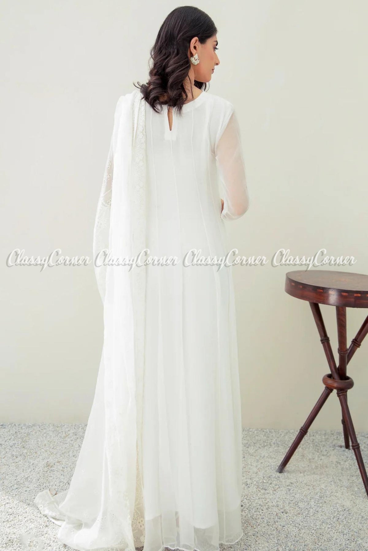 Plain White Chiffon Pakistani Maxi Frock Dress