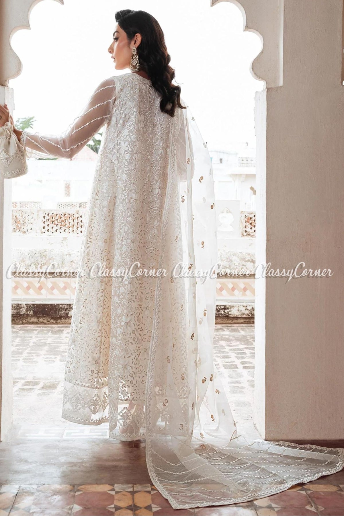 White Organza Pakistani Party Wear 3PC Outfit