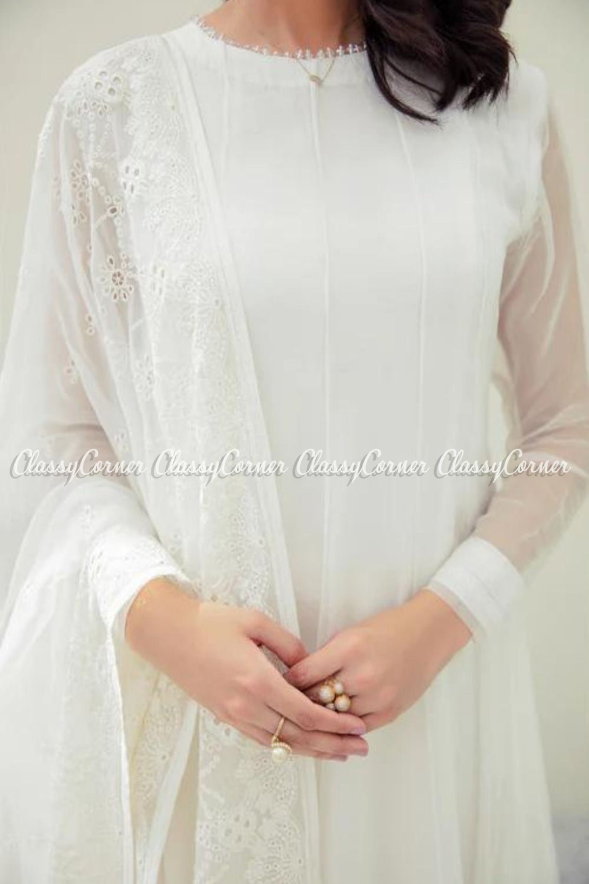 Plain White Chiffon Pakistani Maxi Frock Dress