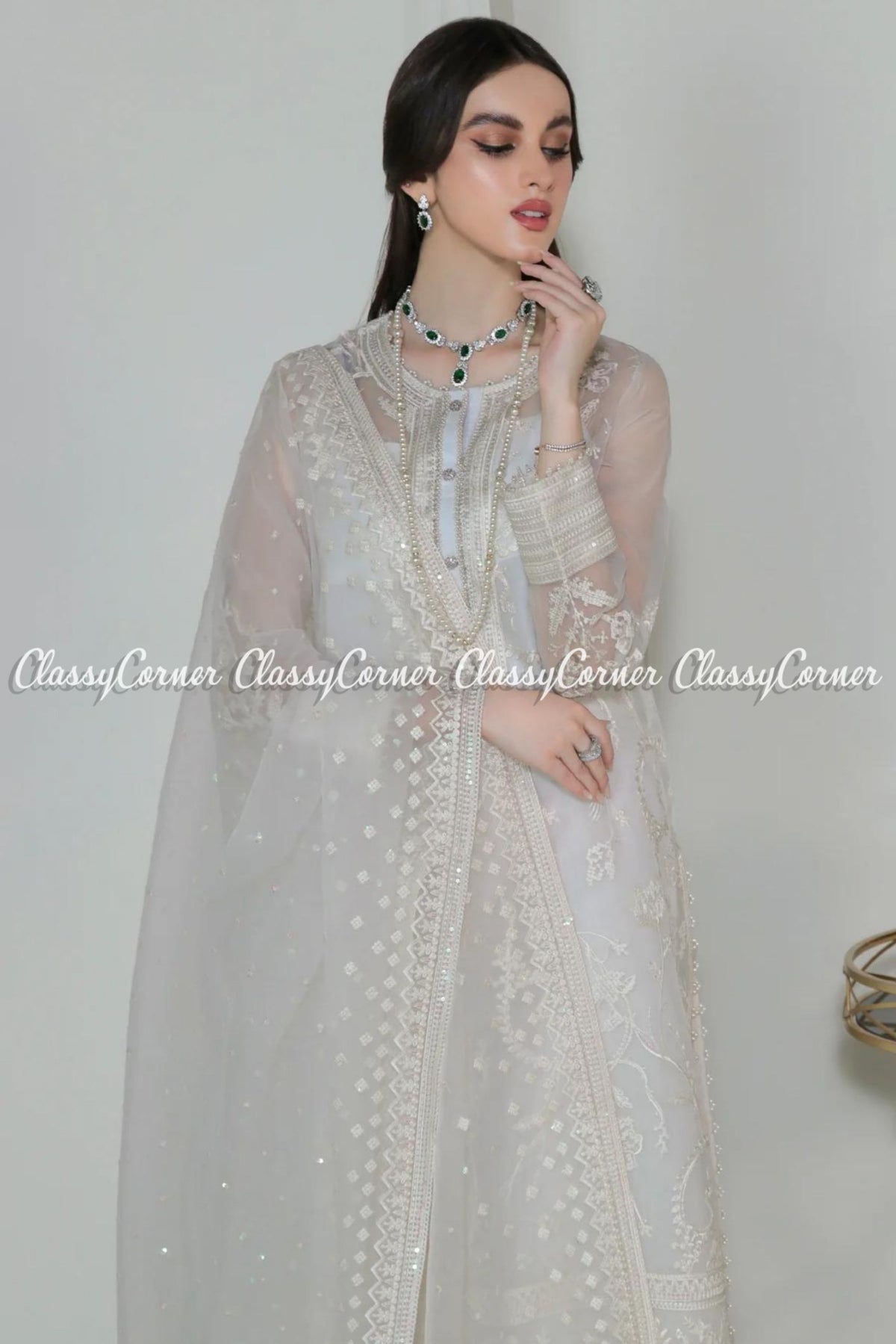 White Organza Embroidered Pakistani Salwar Kameez