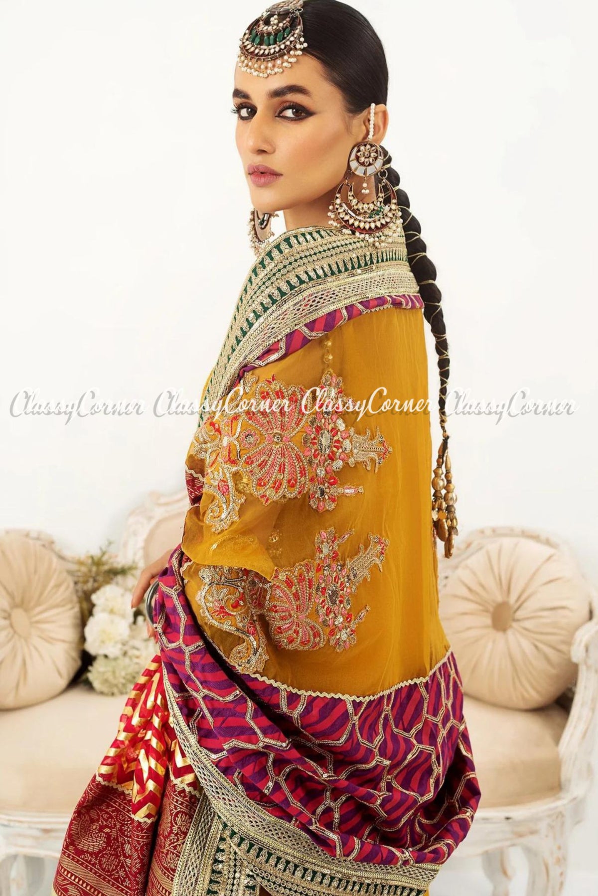 Yellow Golden Organza Embroidered Pakistani Sharara Outfit