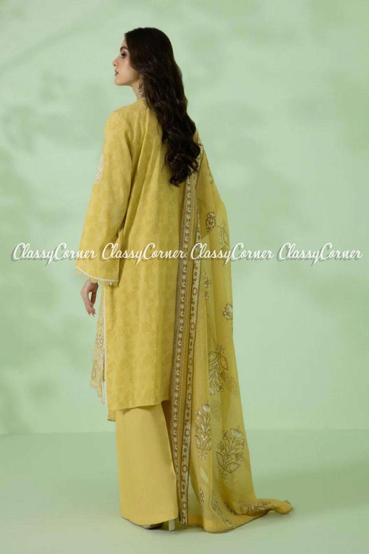 Yellow White Formal Wear Embroidered 3 Piece Outfit