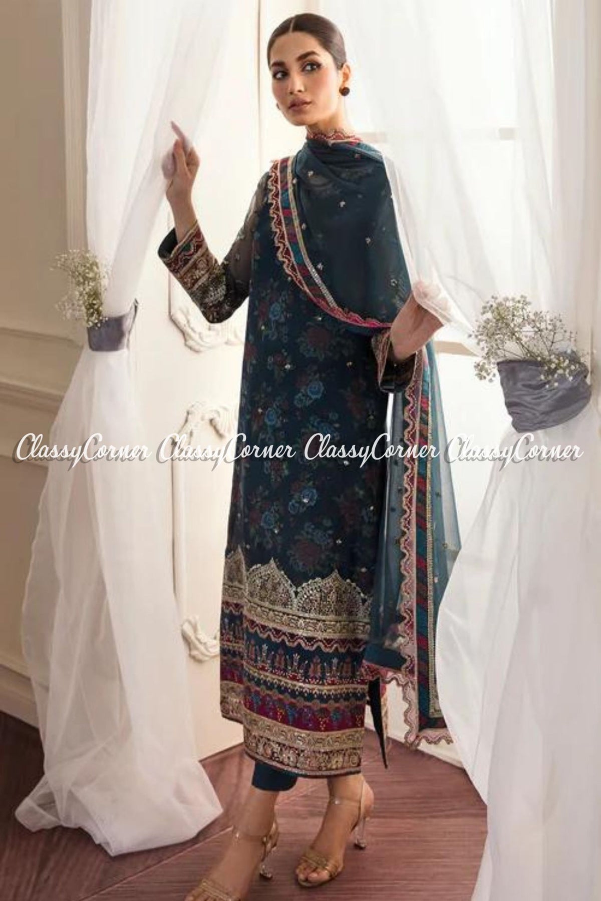 Zinc Multi Chiffon Embroidered Party Wear Salwar Kameez