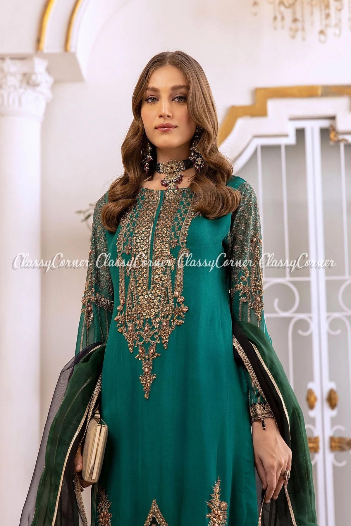 Zinc Black Chiffon Embroidered Readymade Suit