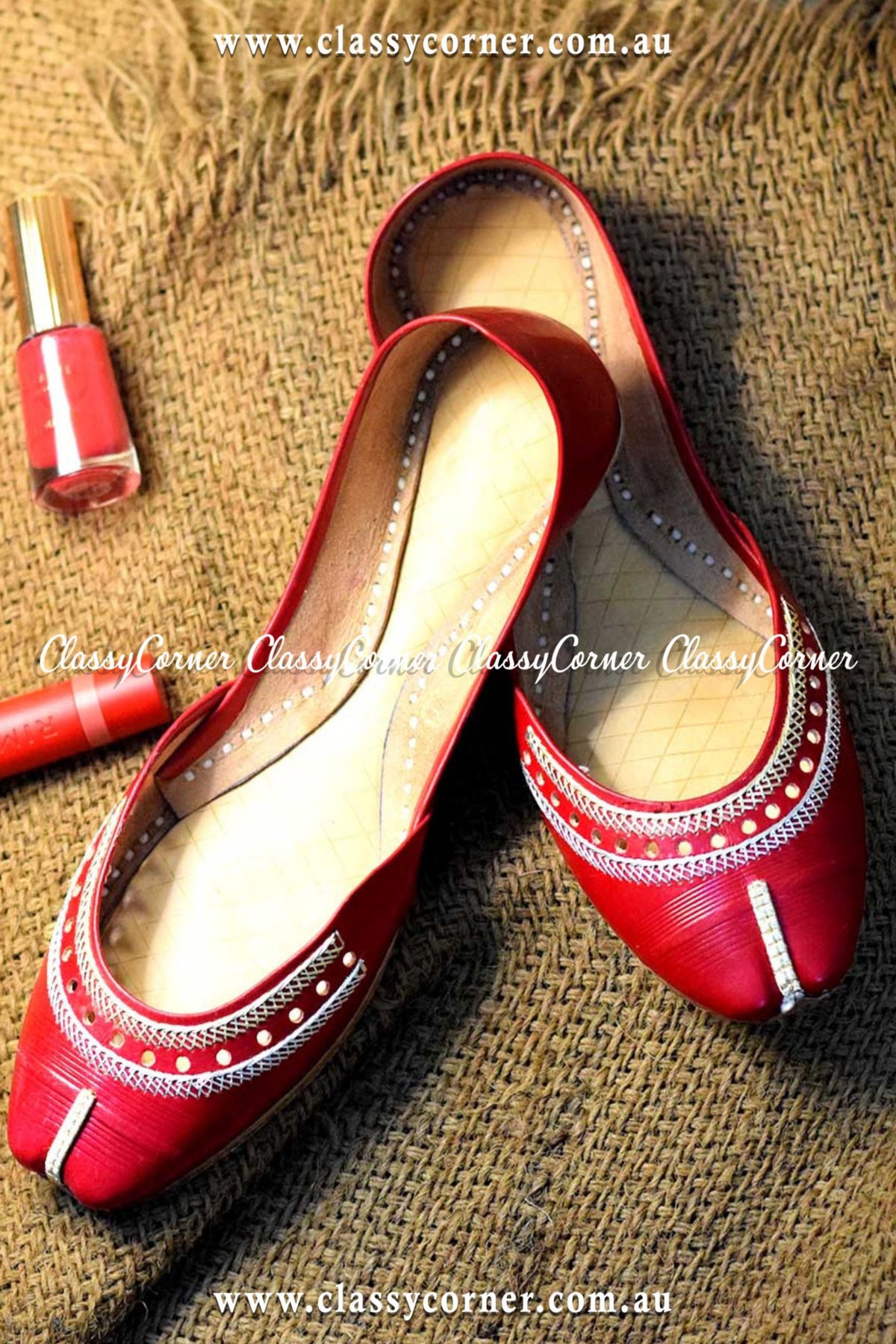 Red Pure Leather Khussa - Classy Corner