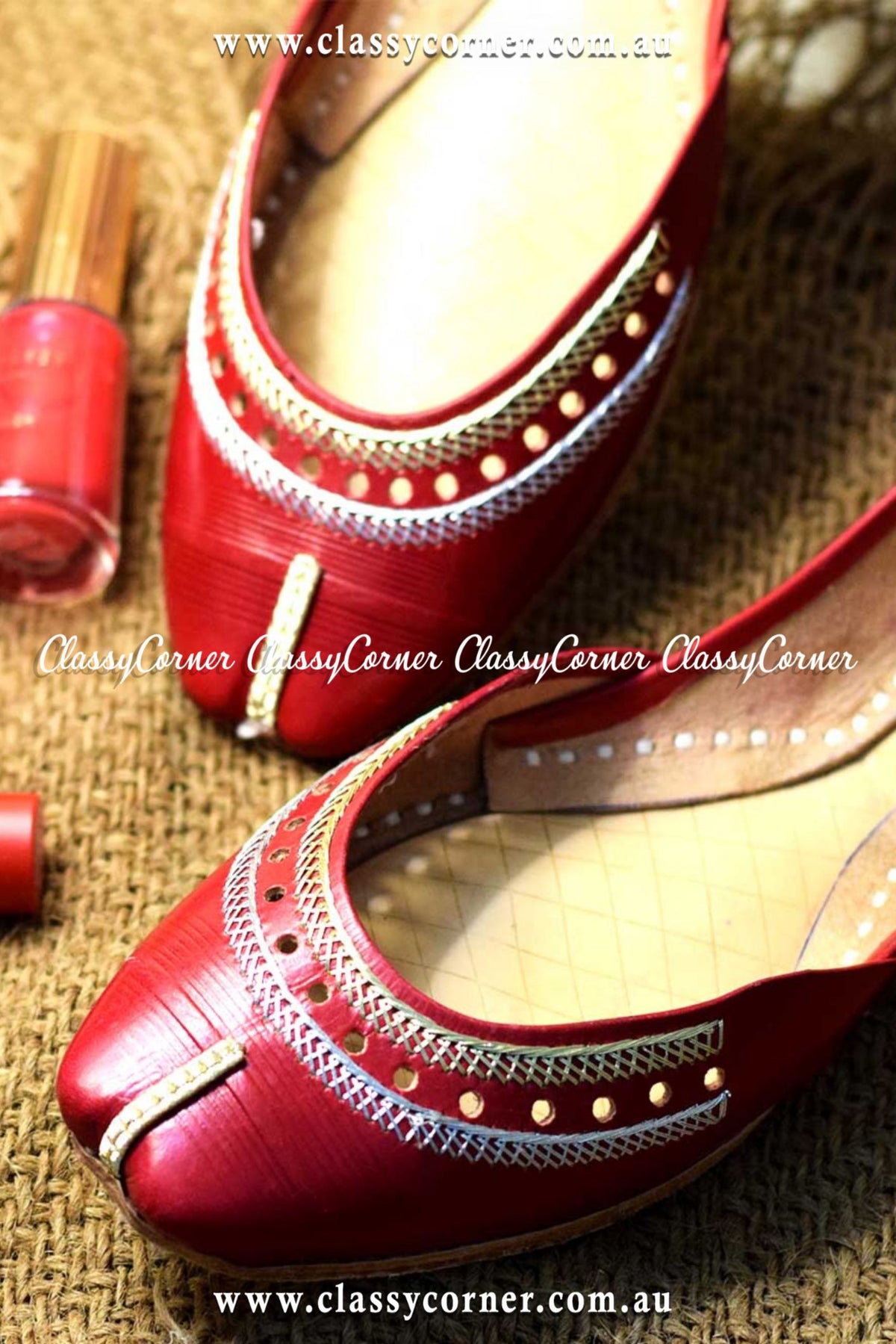 Red Pure Leather Khussa - Classy Corner