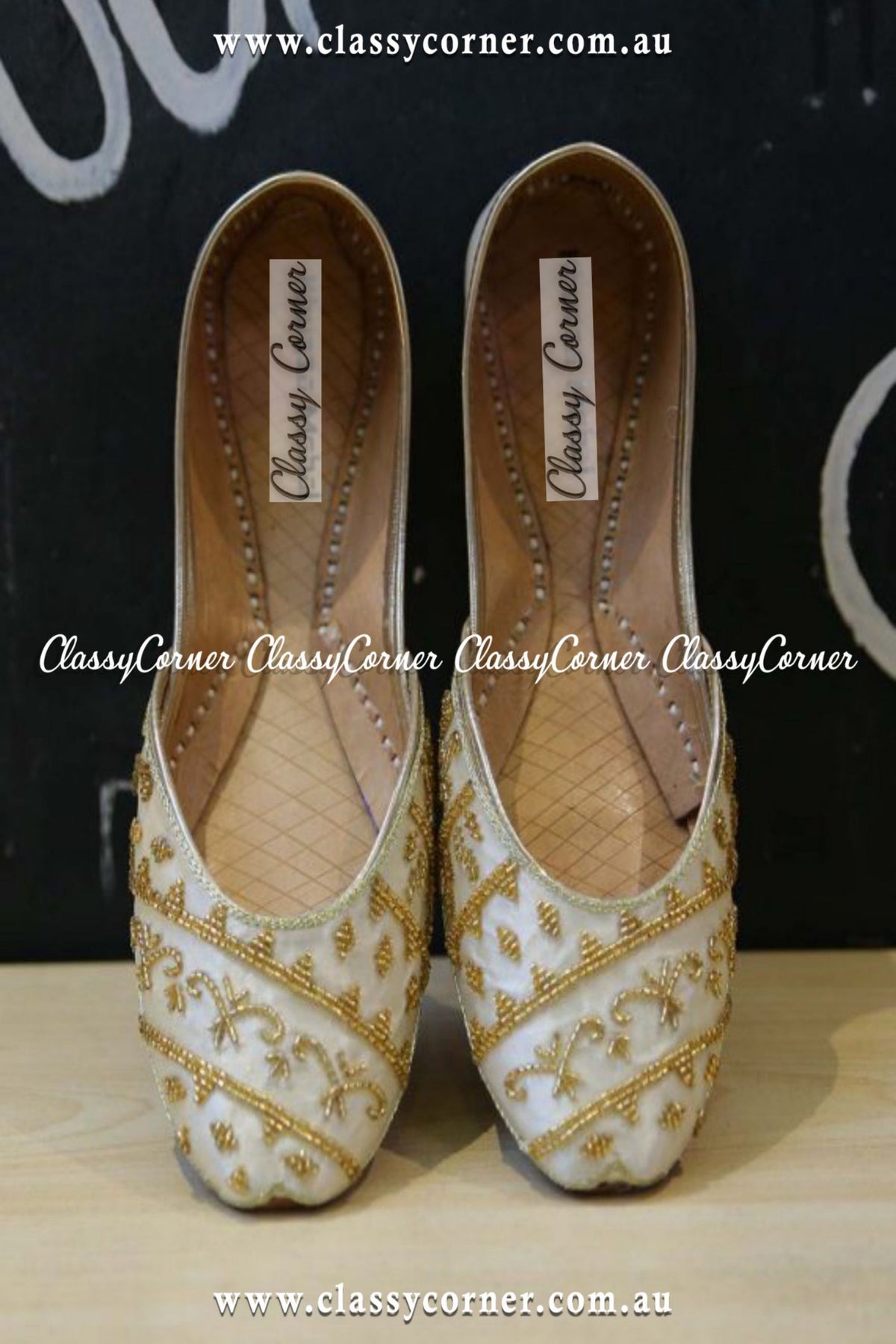 White &amp; Golden Party Wear Khussa - Classy Corner
