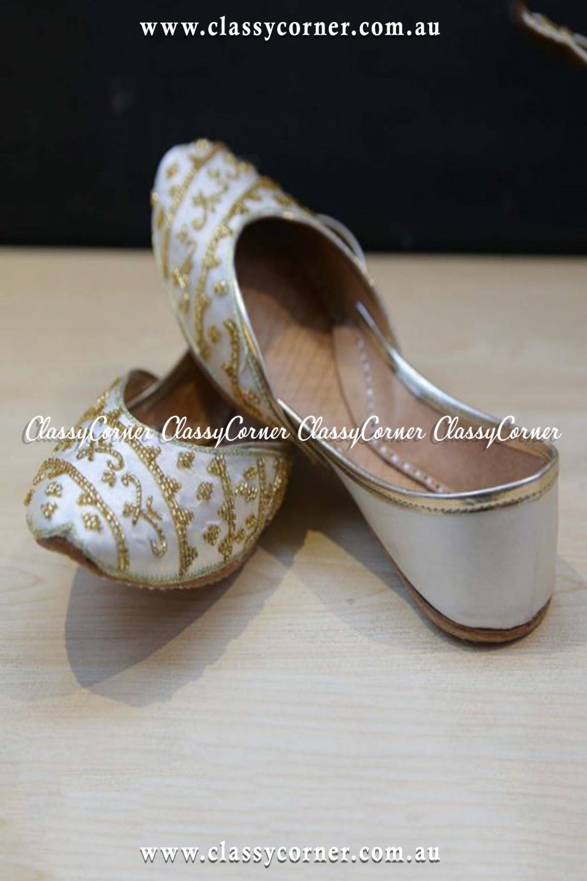 White &amp; Golden Party Wear Khussa - Classy Corner