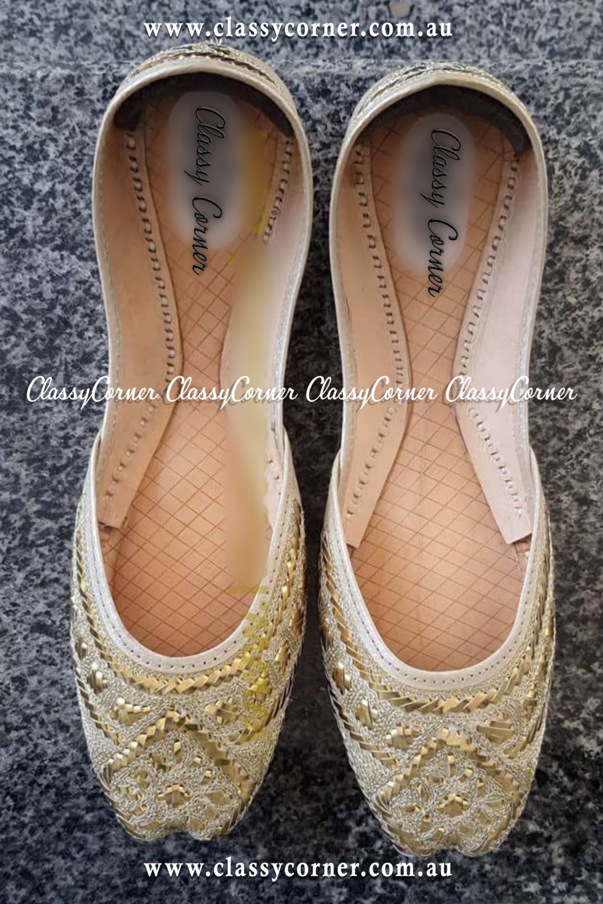 Neutral &amp; Golden Party Wear Khussa - Classy Corner