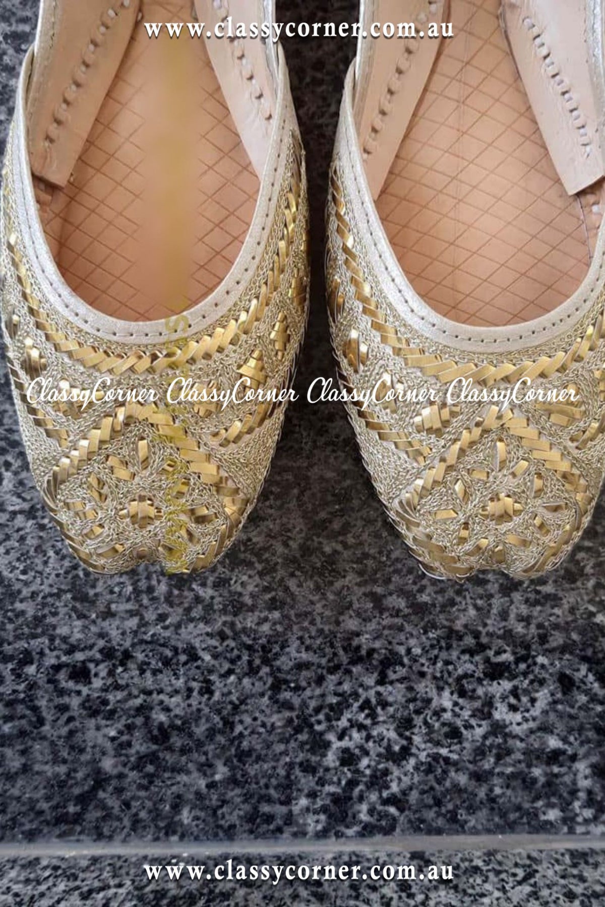 Neutral &amp; Golden Party Wear Khussa - Classy Corner