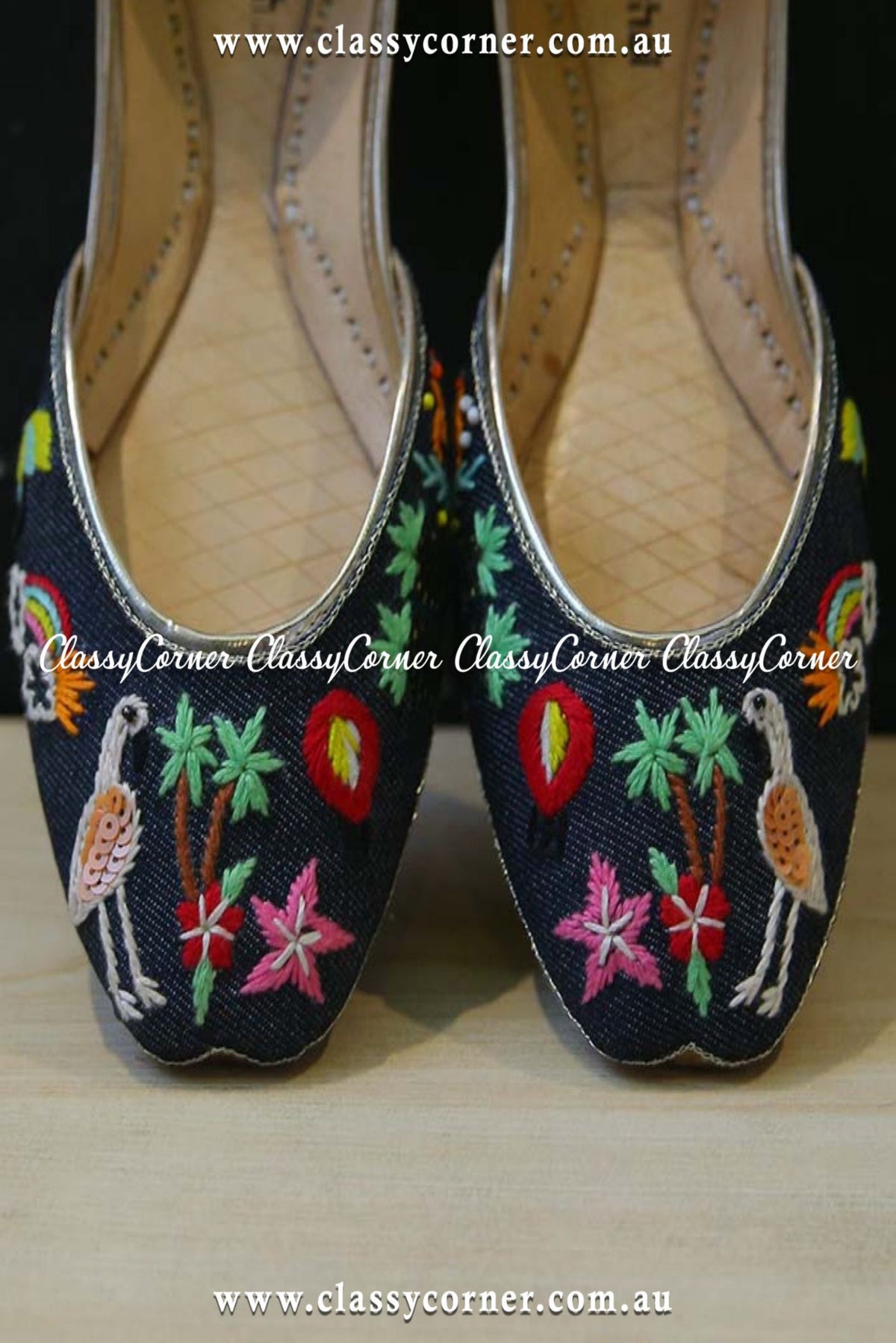 Denim Blue Embroidered Khussa - Classy Corner