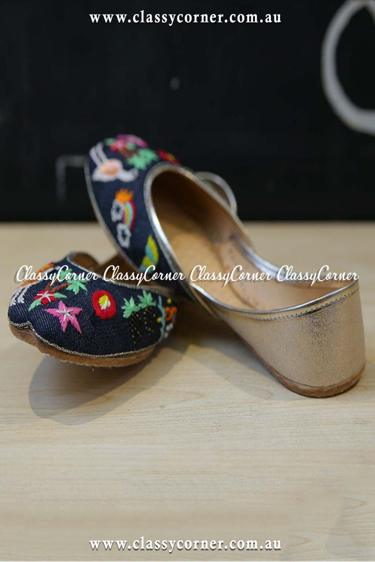 Denim Blue Embroidered Khussa - Classy Corner