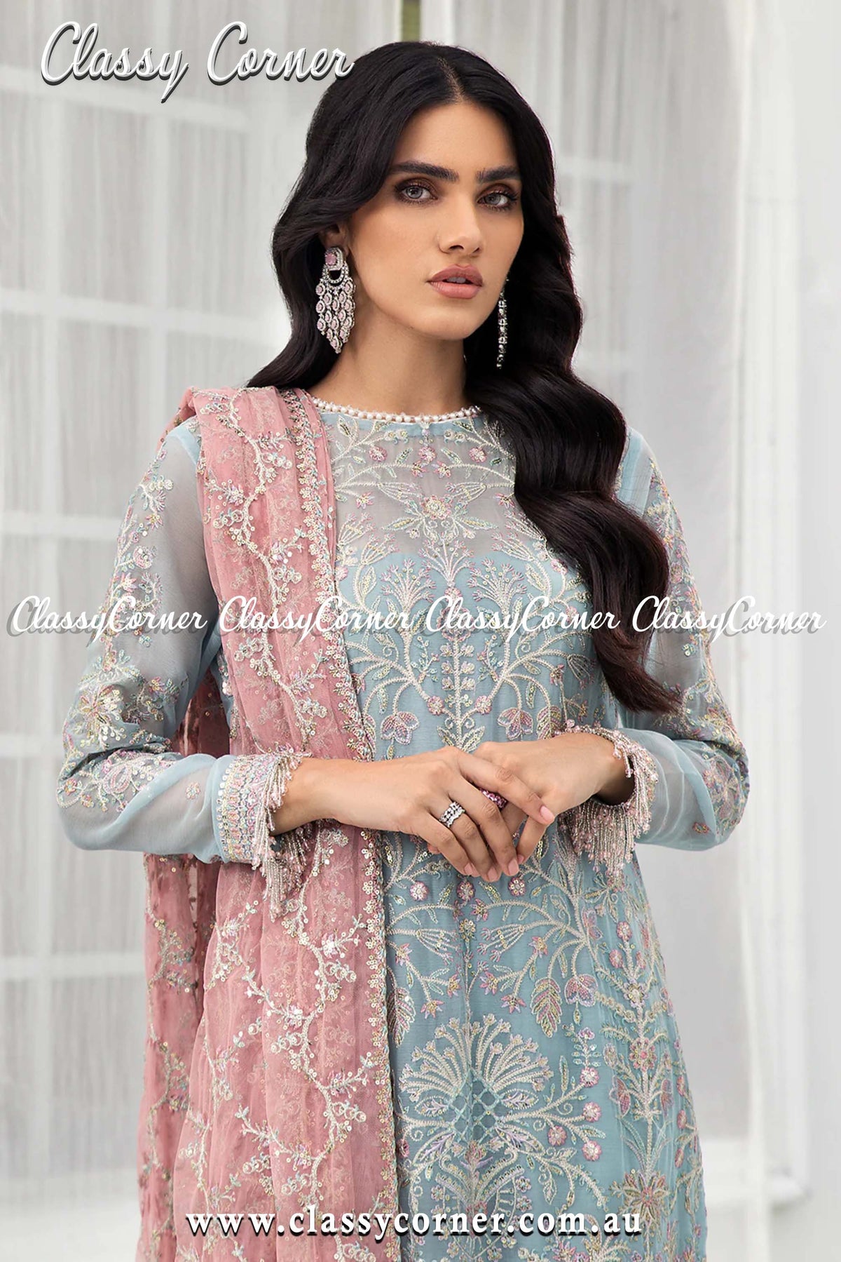 Blue Mist Embroidered Chiffon Salwar Kameez