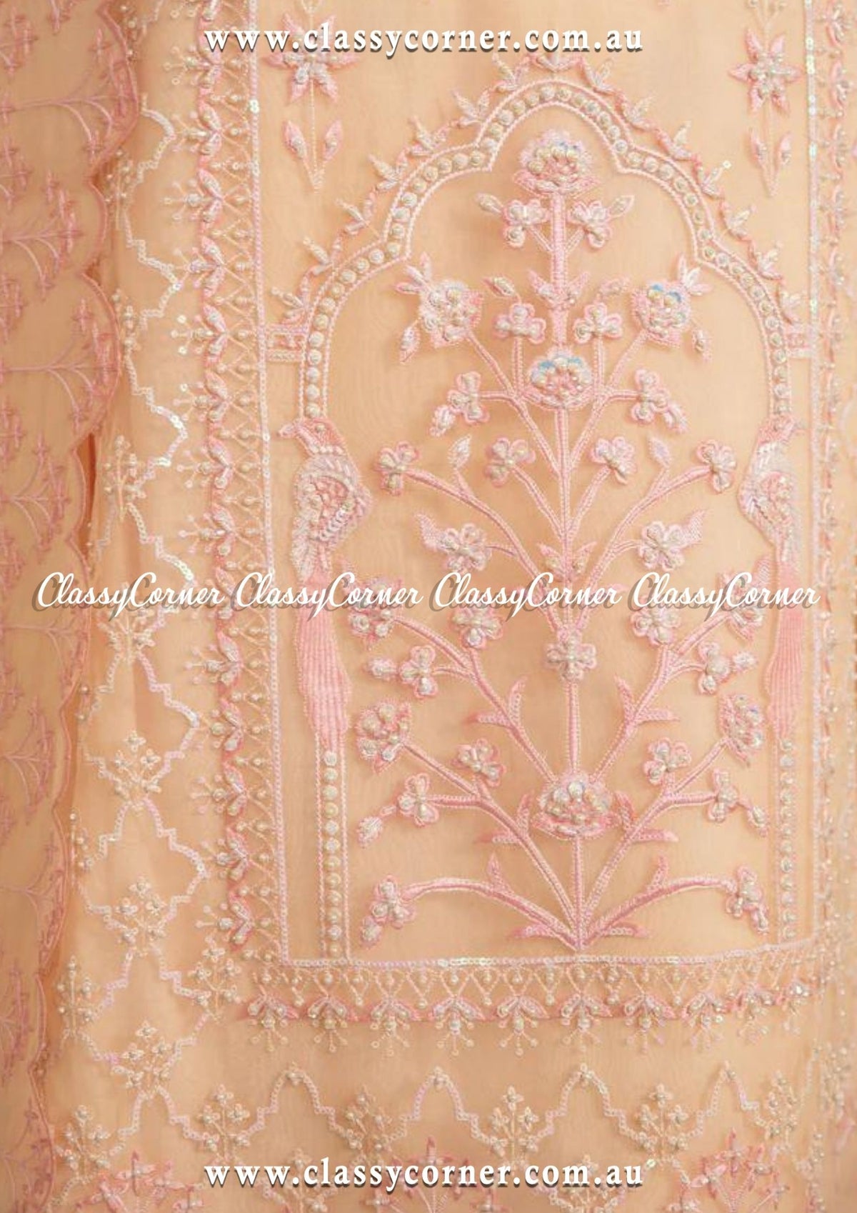 Pastel Peach Embroidered Dress - Classy Corner