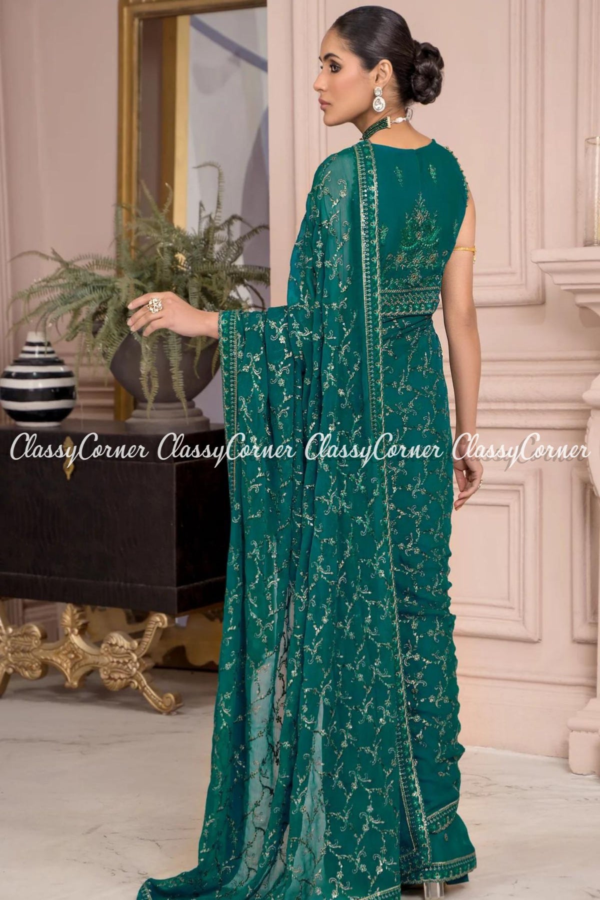 Zinc Chiffon Embroidered Pakistani Gown Saree