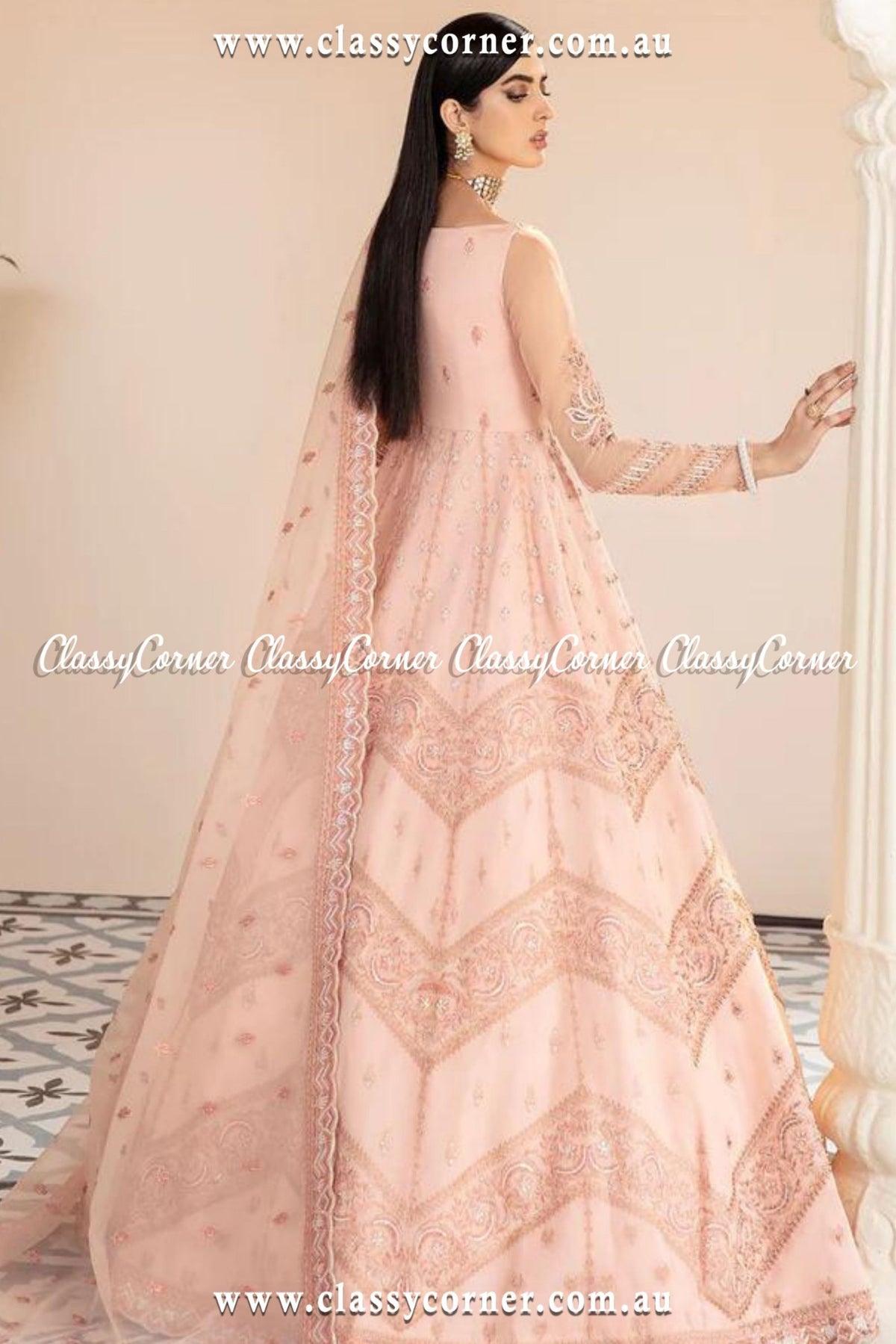 Regal Pink Organza Gown Outfit - Classy Corner