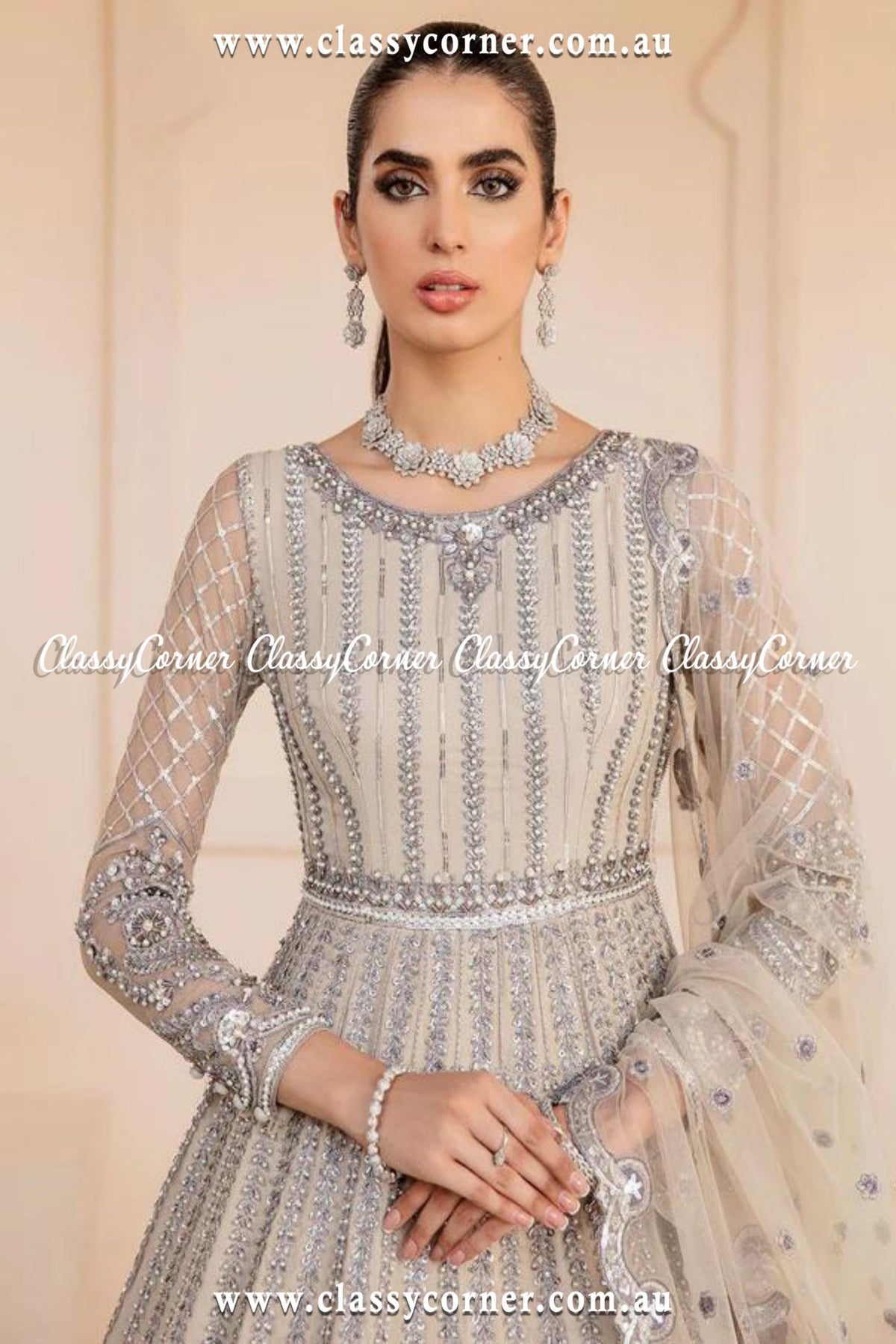 Exclusive Nude Grey Gown - Classy Corner