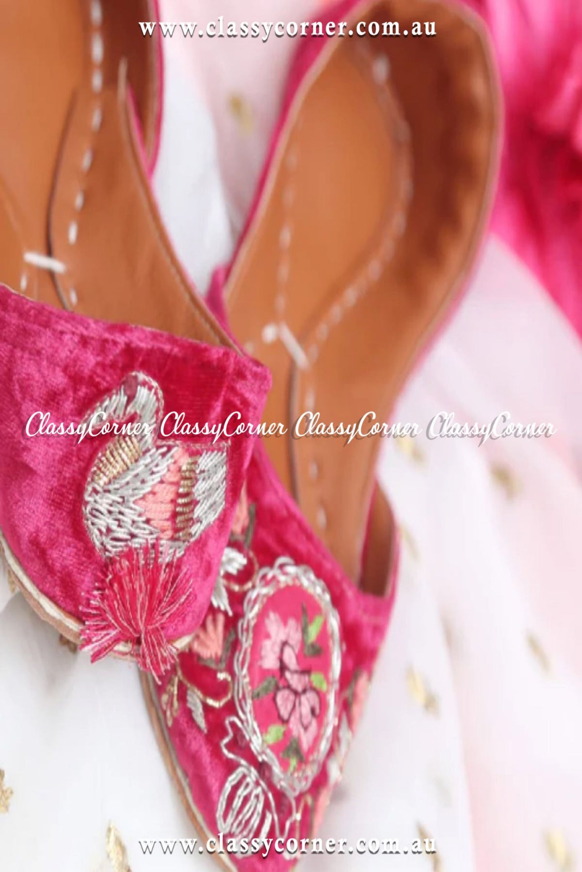 Pink Velvet Swan Khussa - Classy Corner