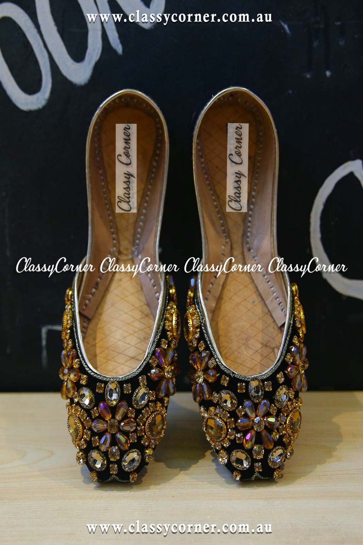 Black Golden Embellished Bridal Khussa - Classy Corner
