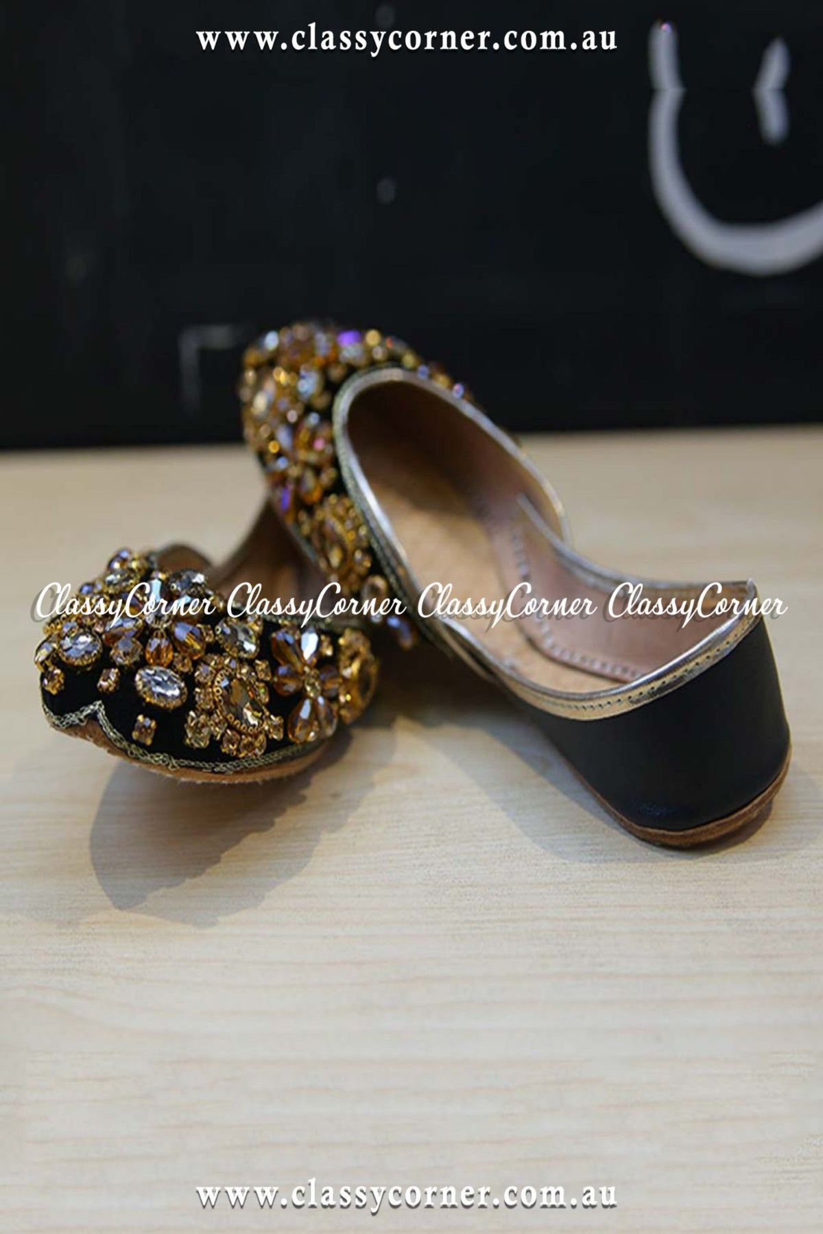 Black Golden Embellished Bridal Khussa - Classy Corner
