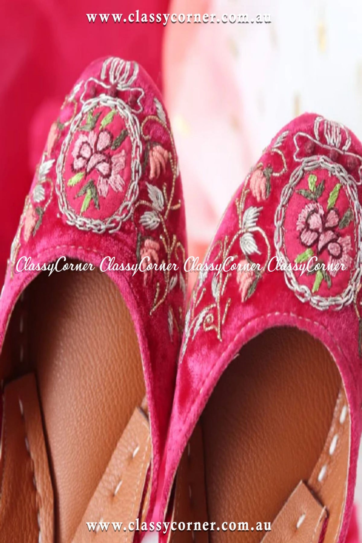 Pink Velvet Swan Khussa - Classy Corner