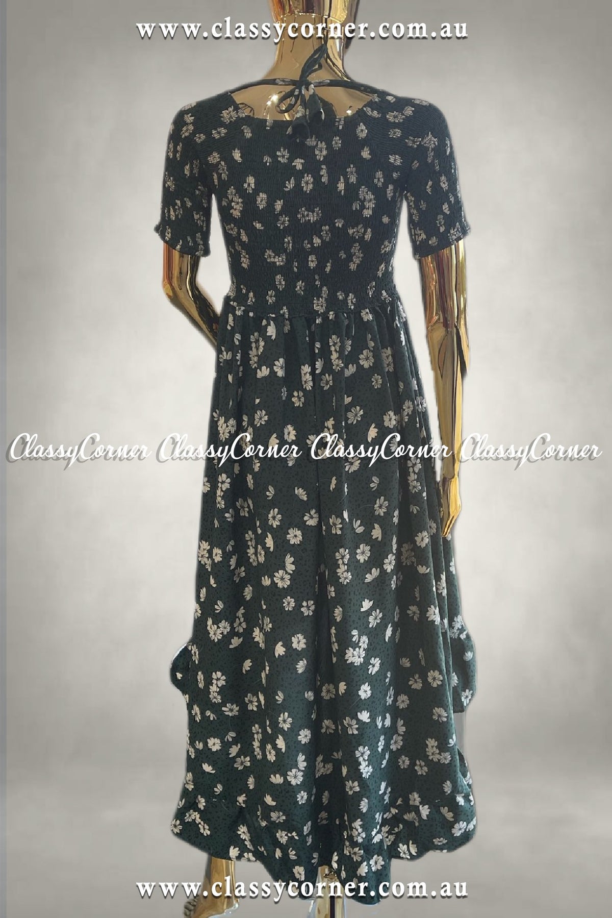 Green White Floral Print Dress - Classy Corner