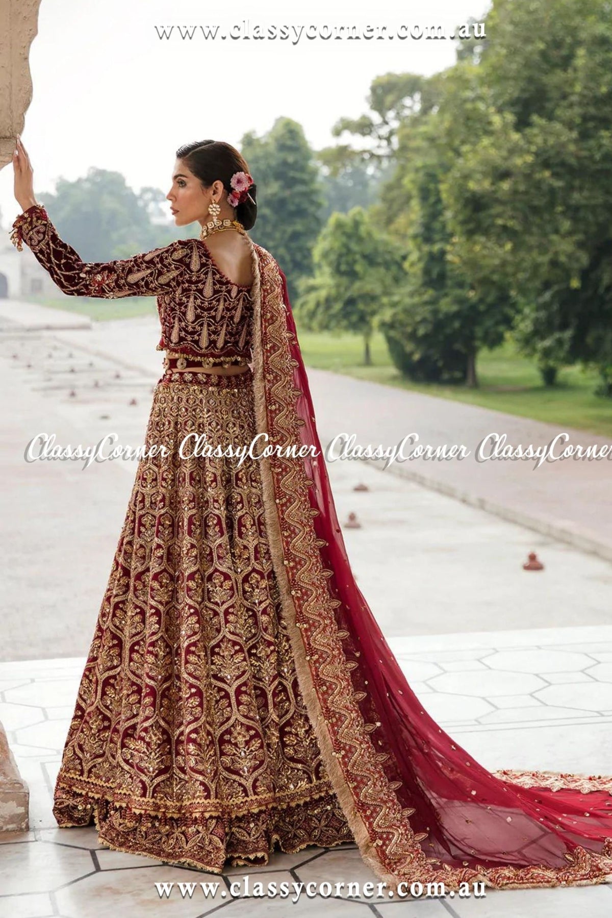 Deep Red Velvet Lehenga Choli - Classy Corner