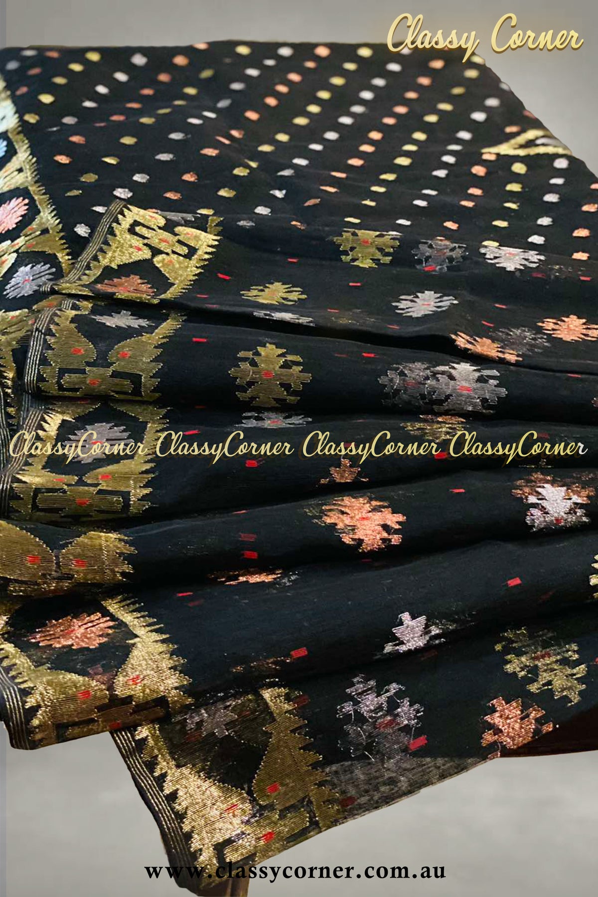 Black Gold Jamdani Saree - Classy Corner