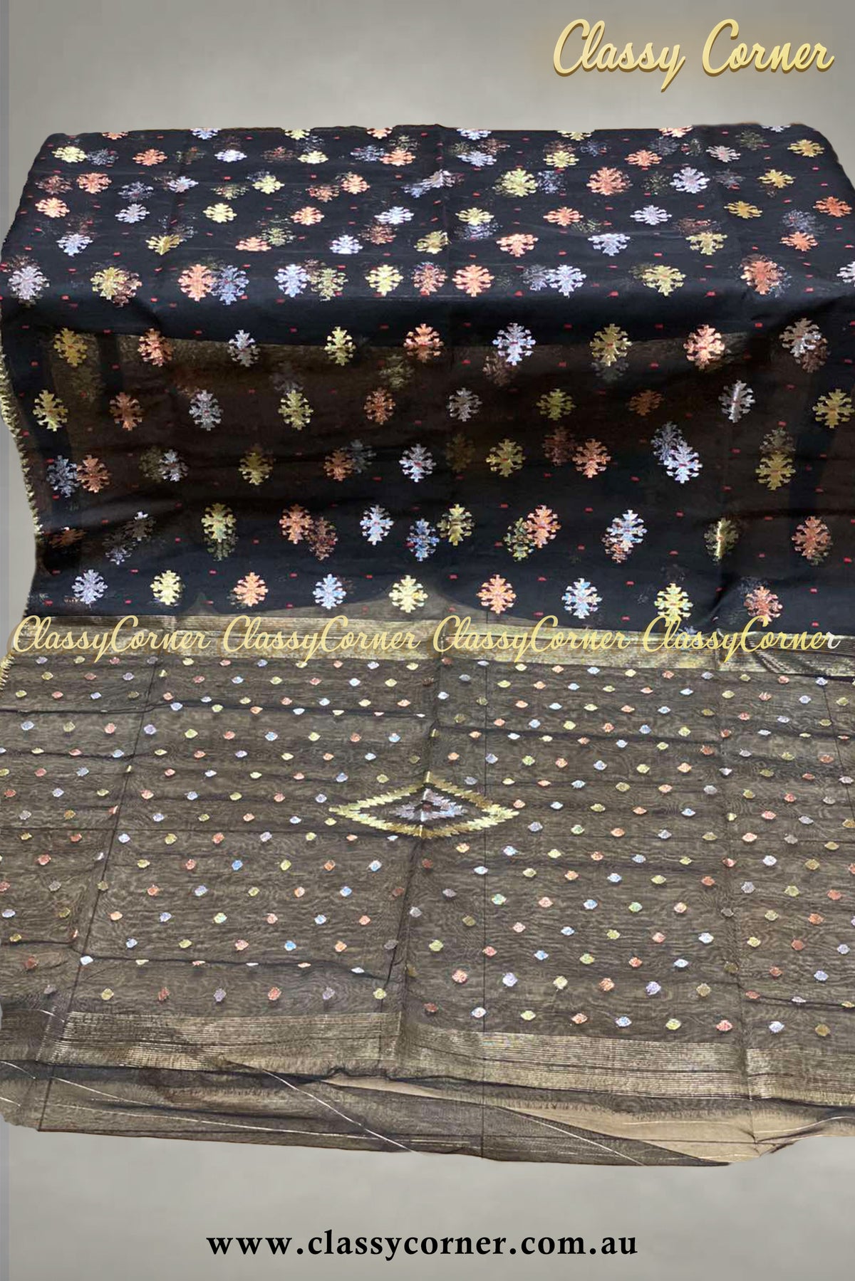 Black Gold Jamdani Saree - Classy Corner