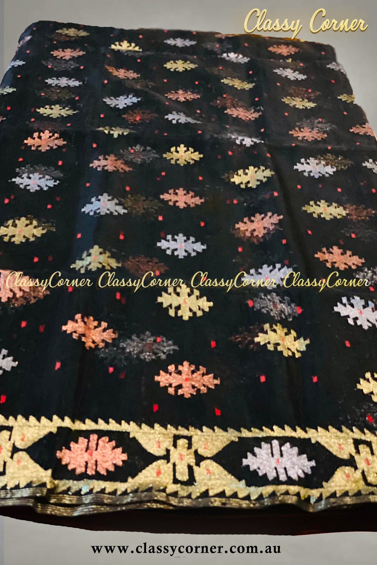 Black Gold Jamdani Saree - Classy Corner