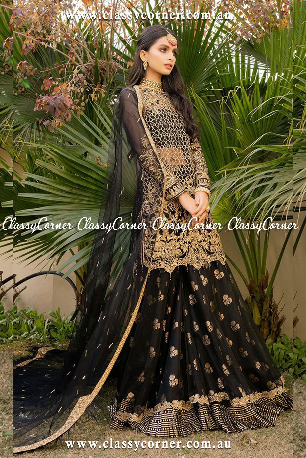 Black Golden Sharara Dupatta - Classy Corner