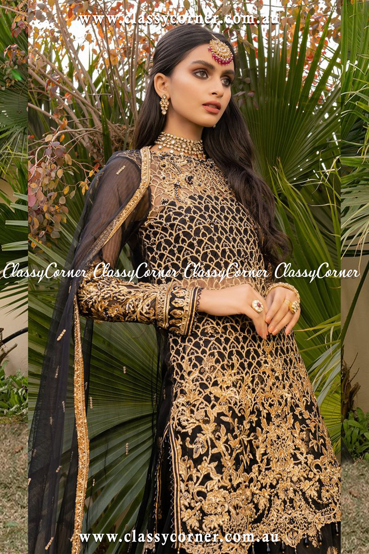 Black Golden Sharara Dupatta - Classy Corner