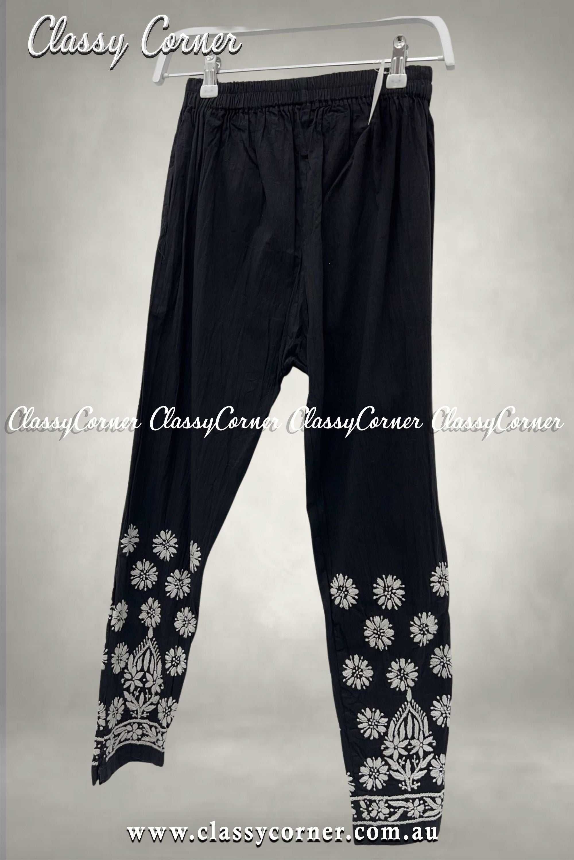 Black White Embroidered Trouser - Classy Corner