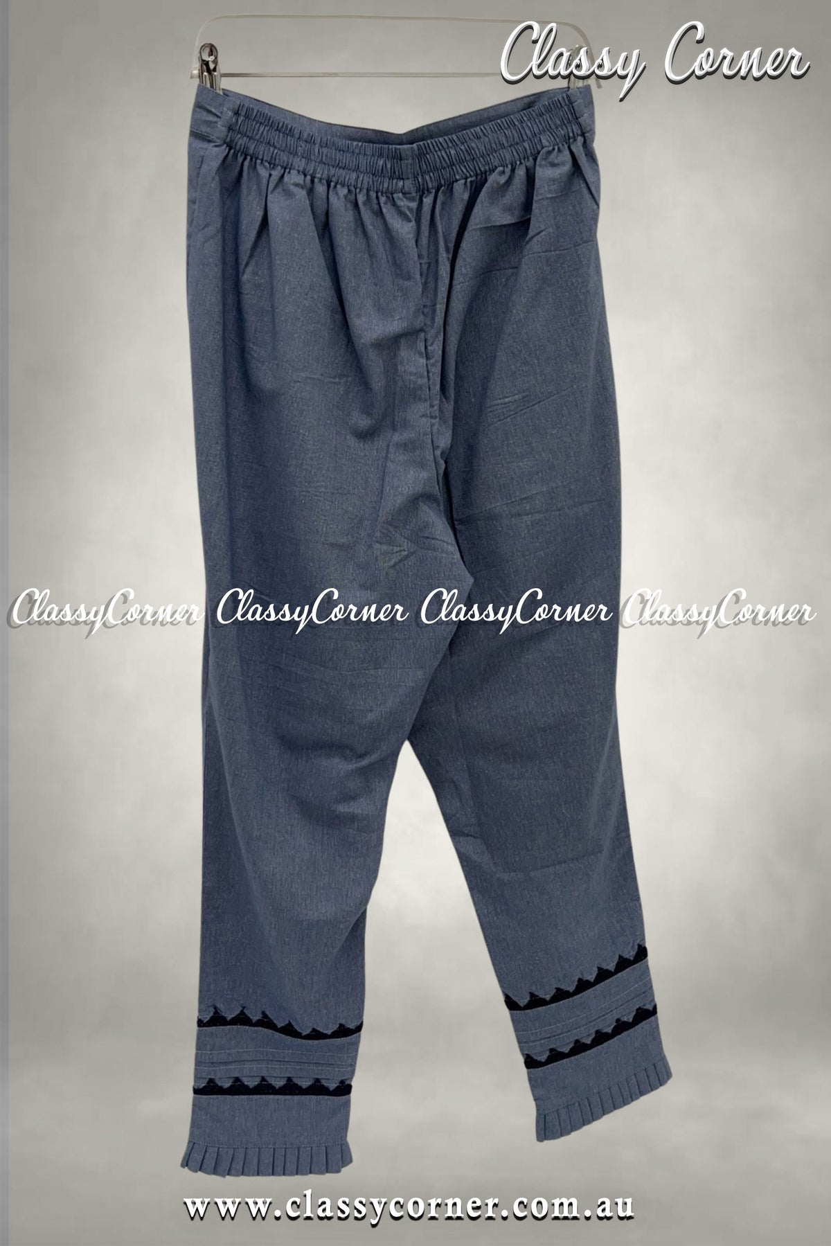 Blue Black Lace Border Design Trouser - Classy Corner