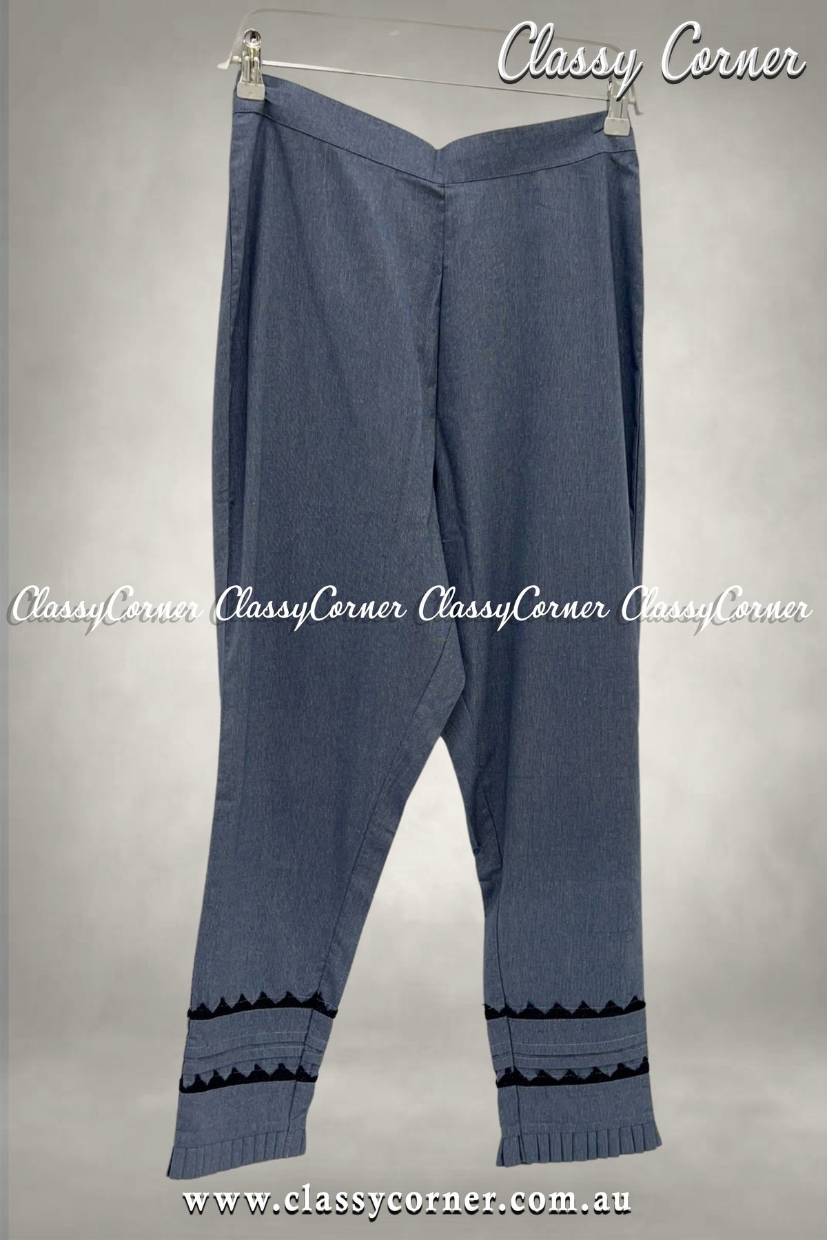 Blue Black Lace Border Design Trouser - Classy Corner