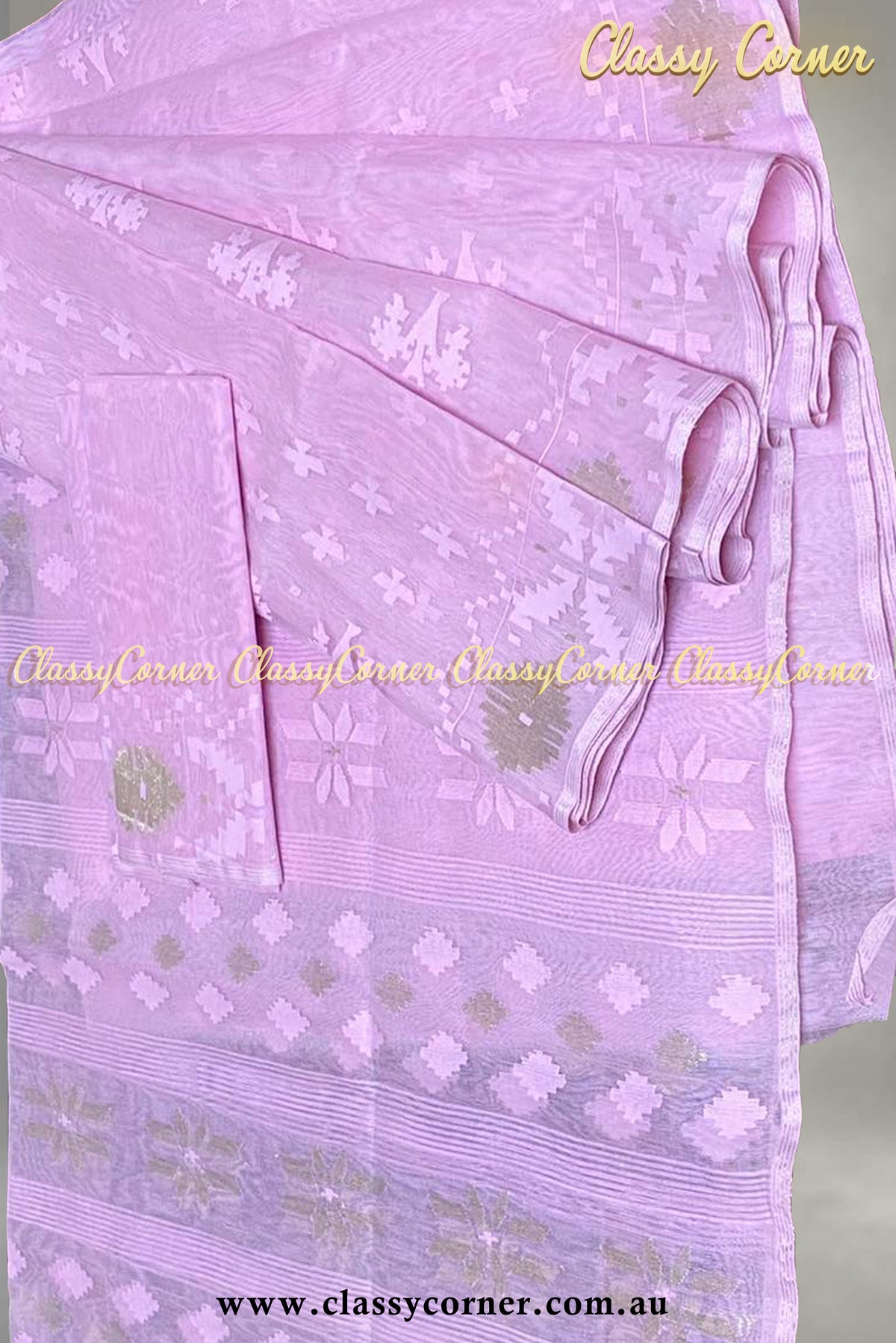 Blush Pink Gold Jamdani Saree - Classy Corner