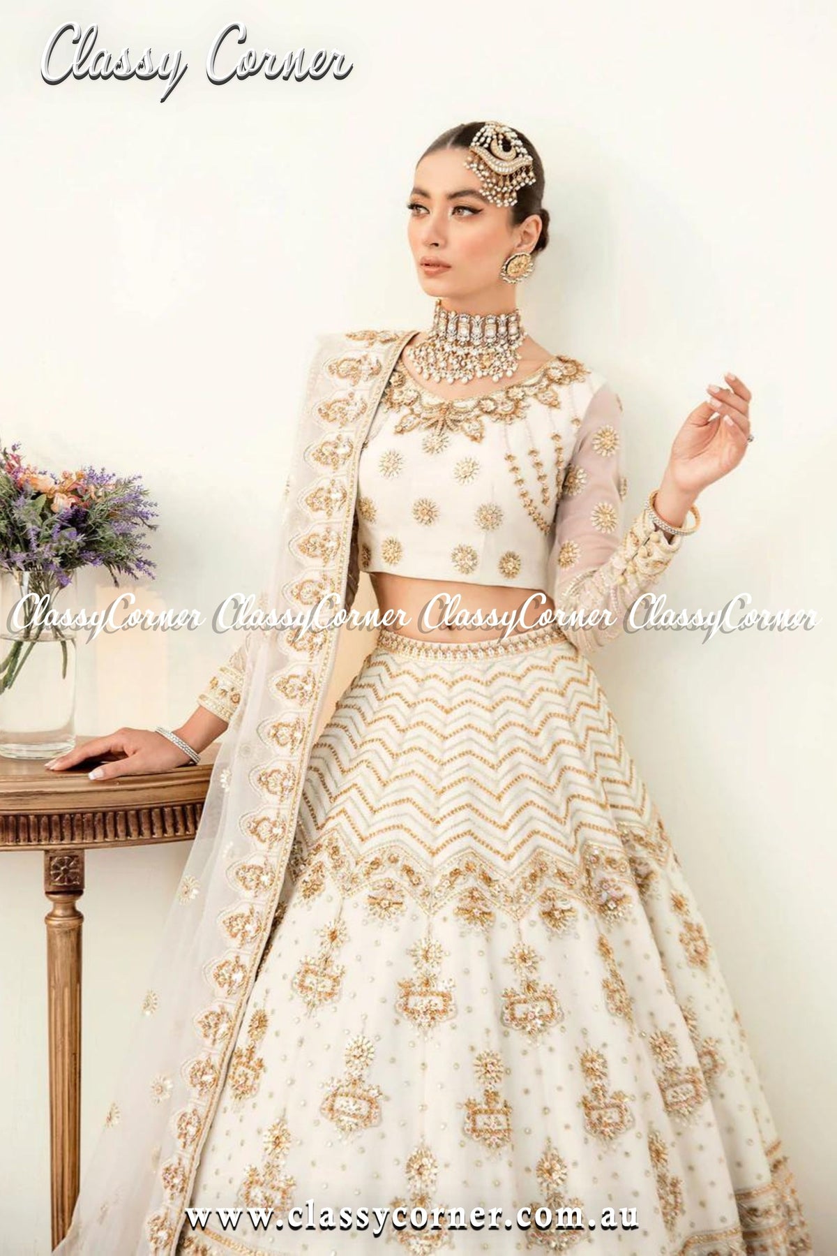 Gold White Wedding Lehenga - Classy Corner