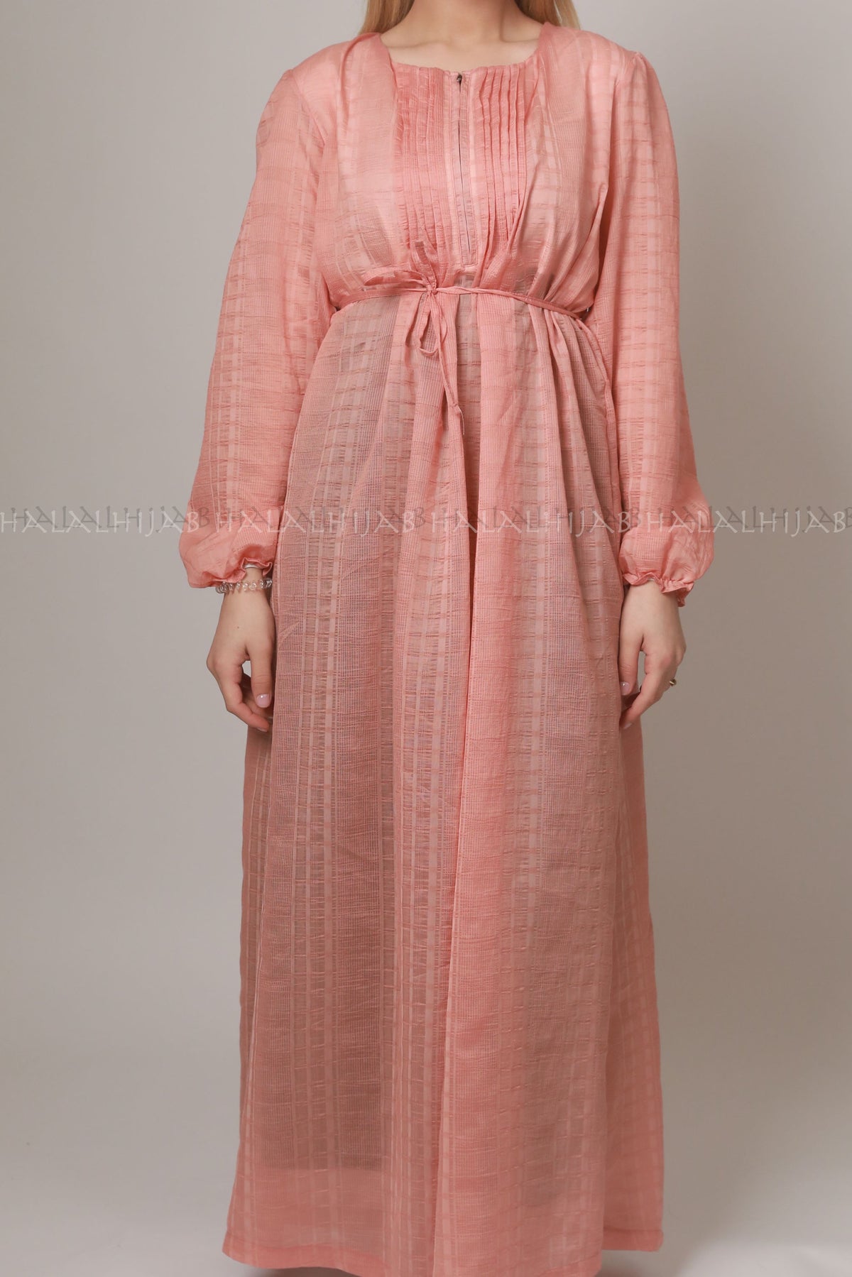 Bright Coral Peach Full Sleeve Dress - Classy Corner