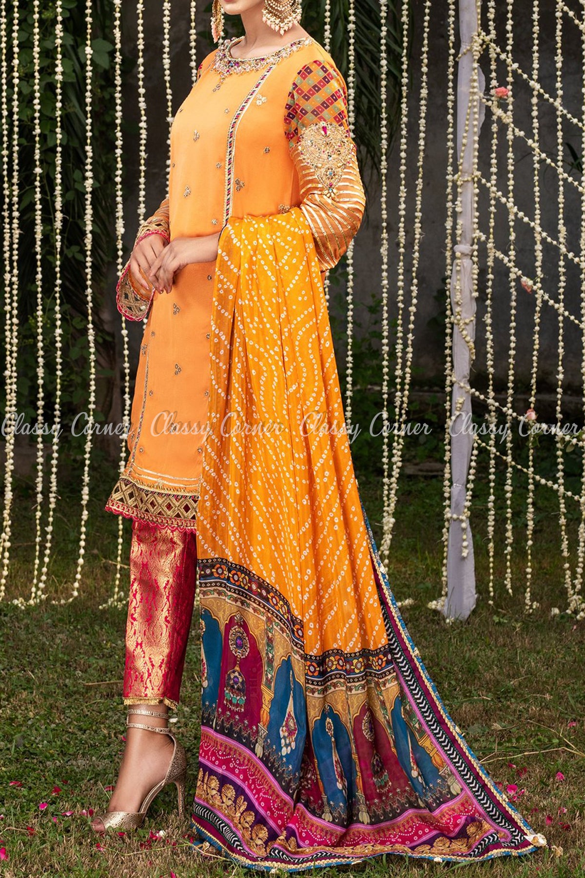 Ethnic Embroidery and Print Design Salwar Kameez - Classy Corner