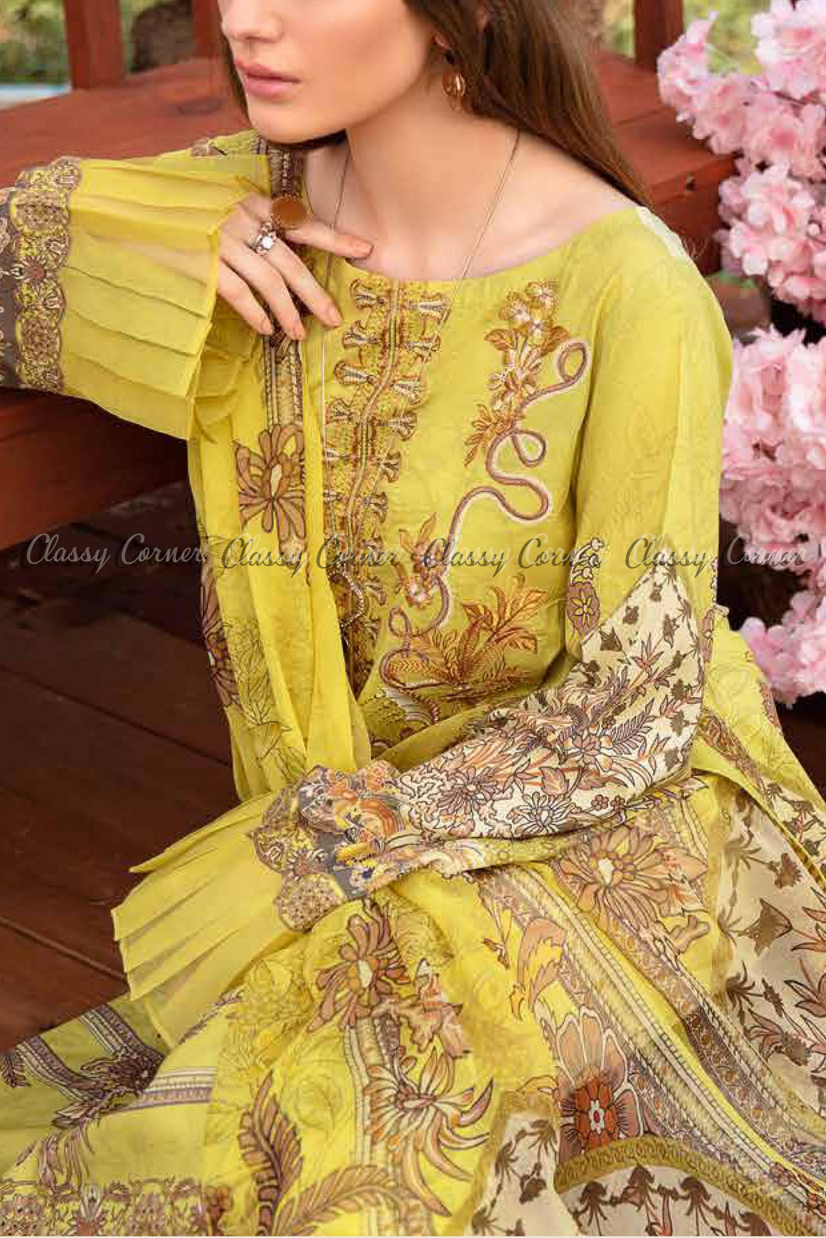 Yellow Lawn Pakistani Formal Salwar Kameez - Classy Corner