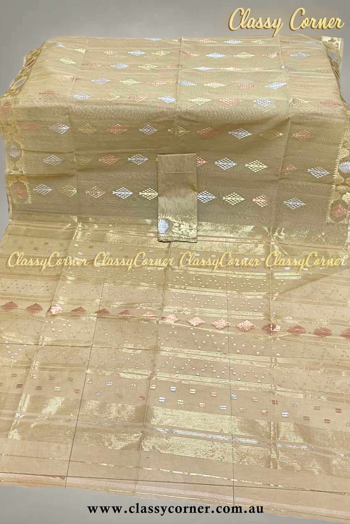 Golden Silver Rosegold Jamdani Saree - Classy Corner