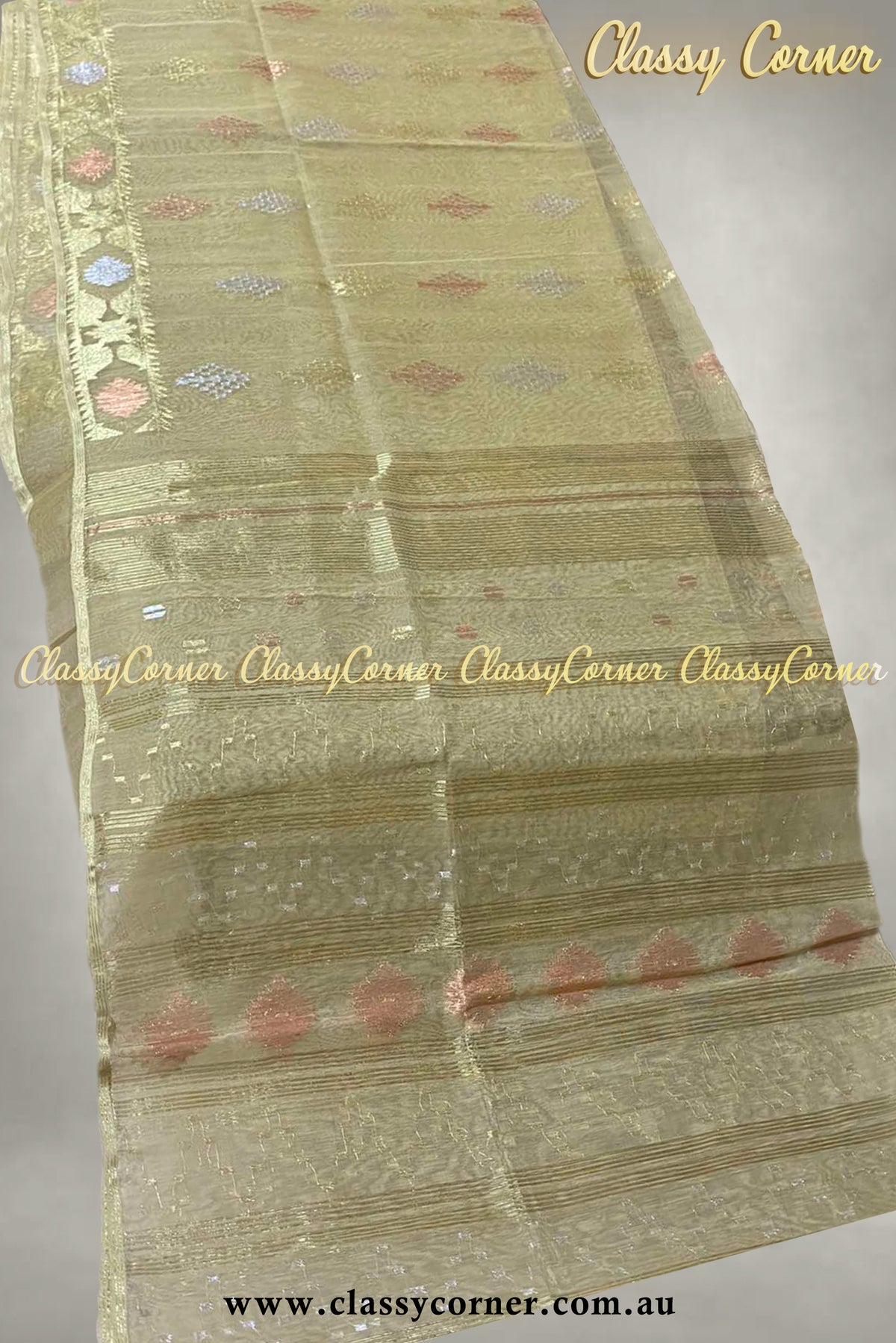 Golden Silver Rosegold Jamdani Saree - Classy Corner