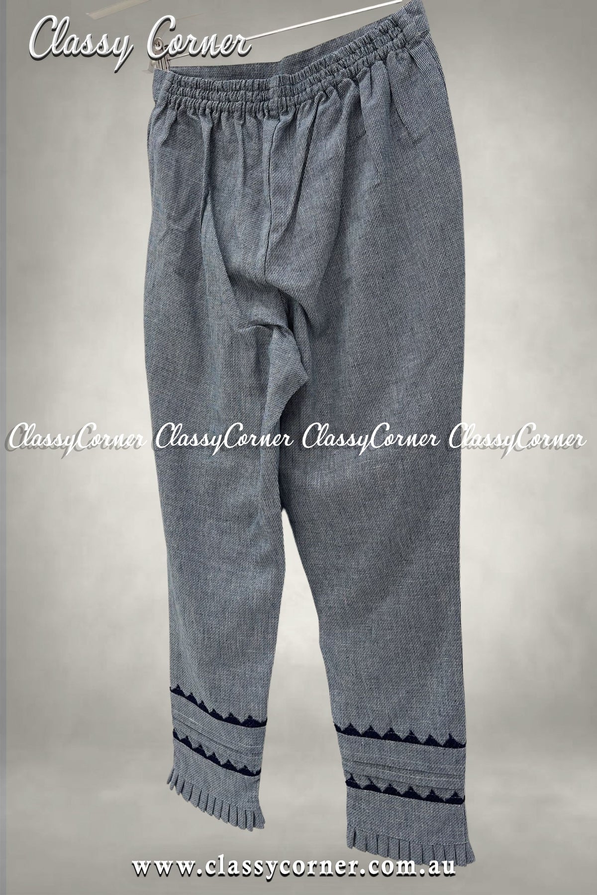 Gray Black Lace Border Design Trouser - Classy Corner