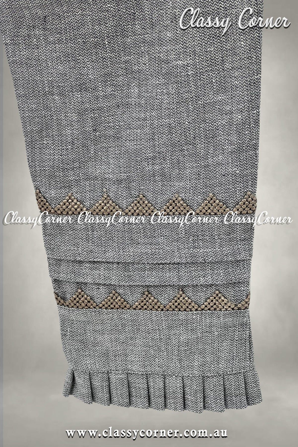 Gray Brown Lace Border Design Trouser - Classy Corner