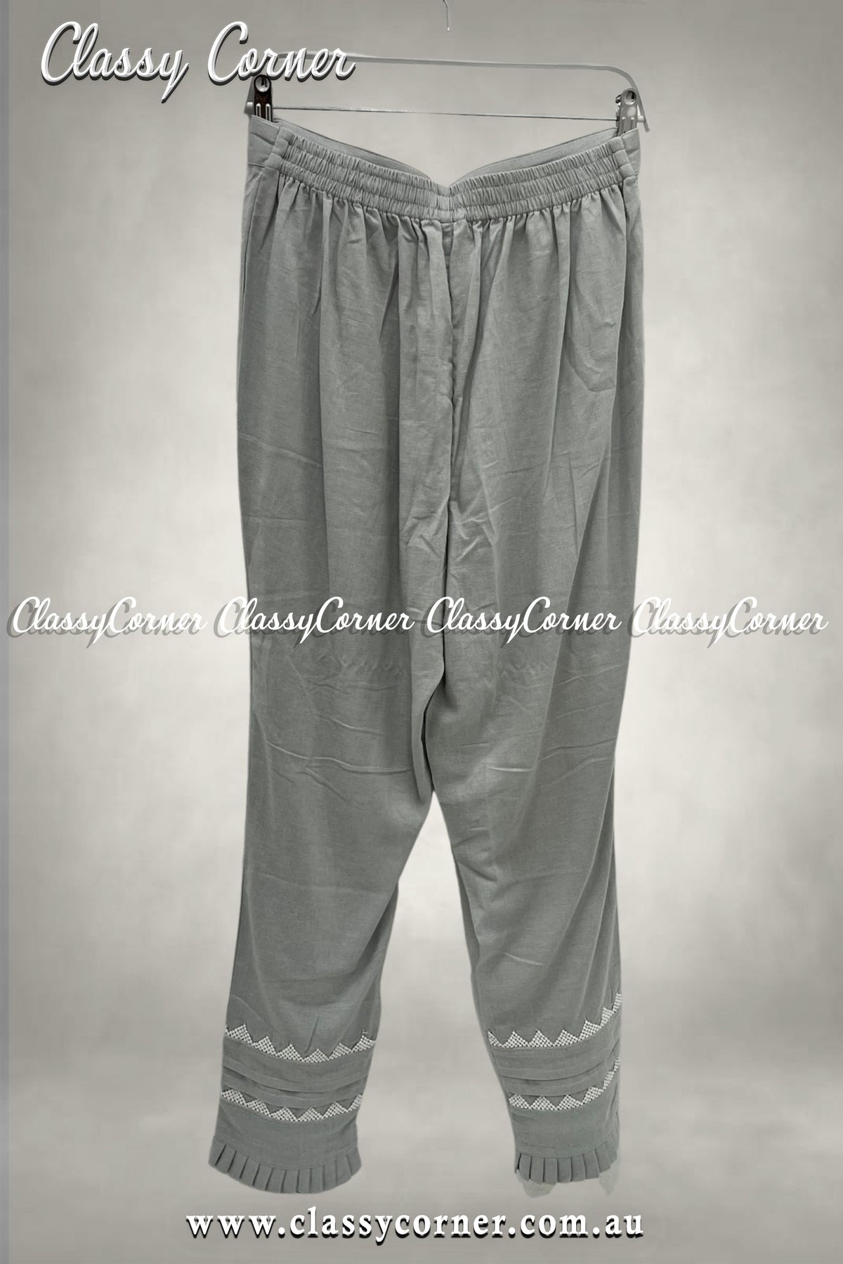 Gray White Lace Border Design Trouser - Classy Corner